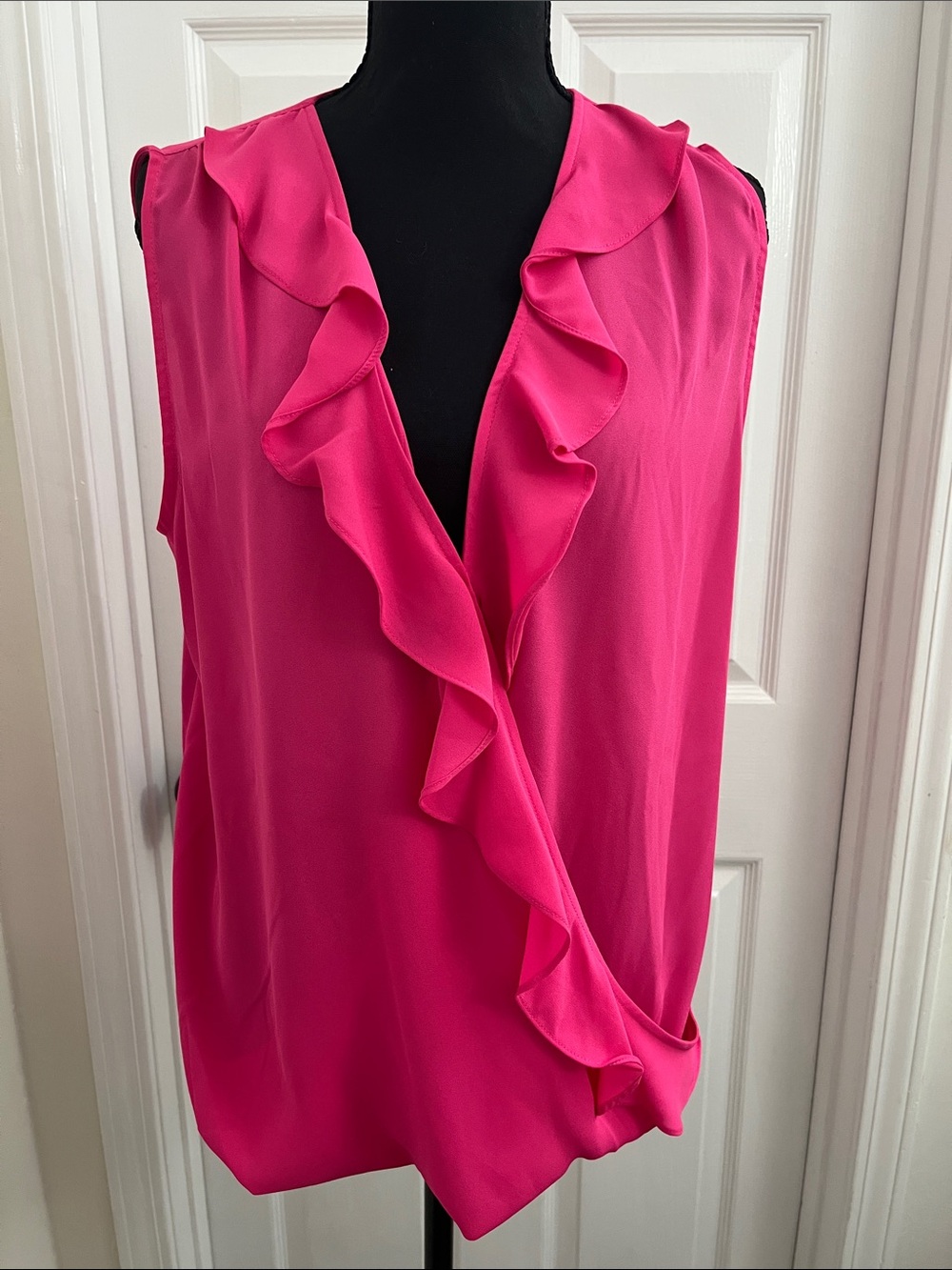 INC International Concepts Sleeveless Ruffle V-Neck Top - Fuchsia